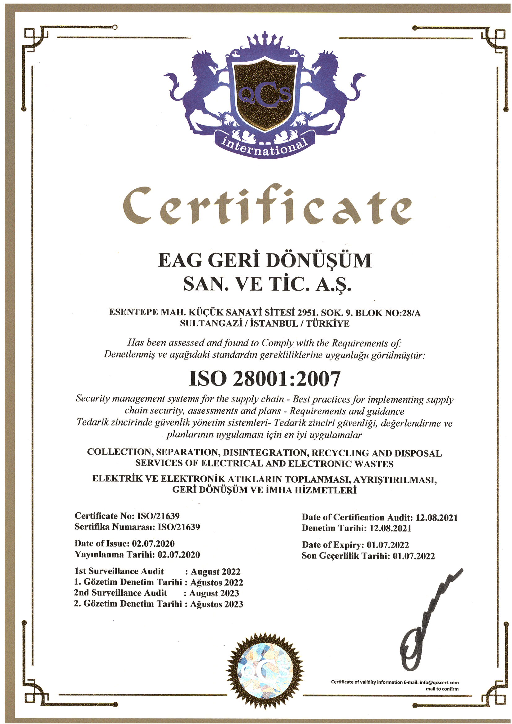 ISO 28001 | EAG Geri Dönüşüm