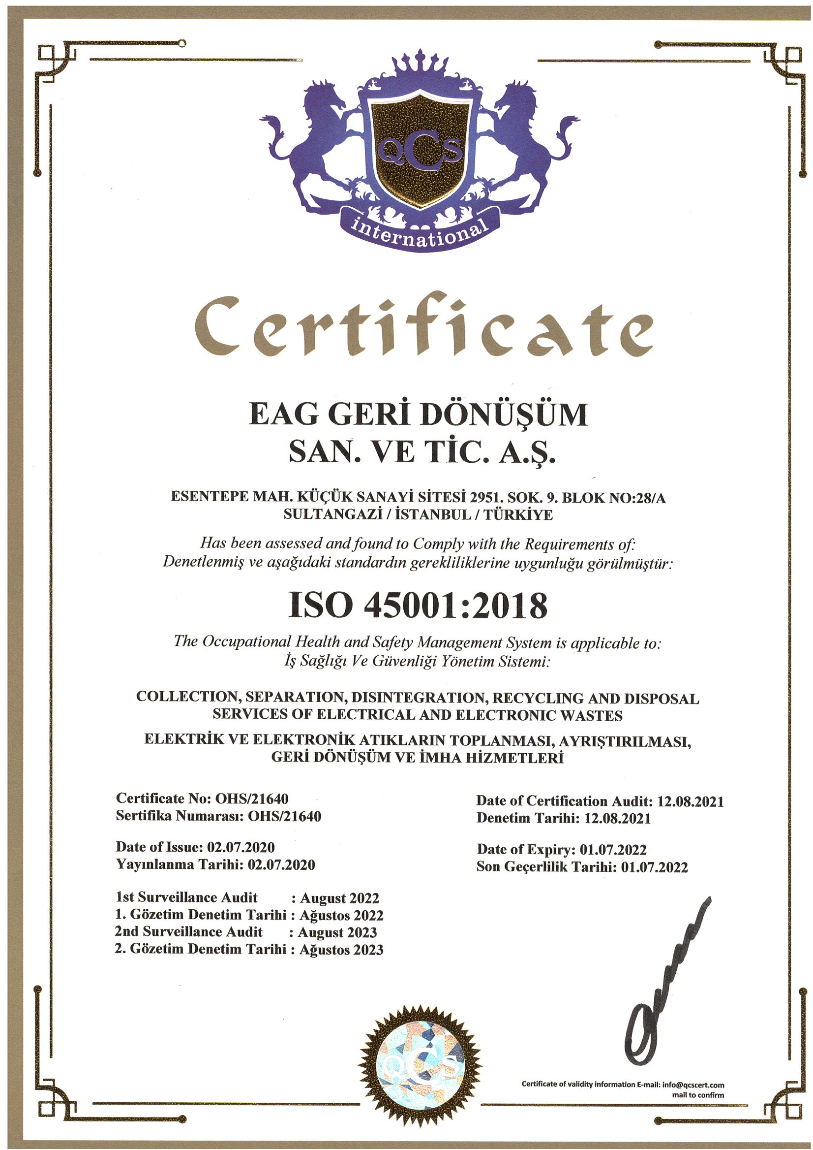 ISO 45001 | EAG Geri Dönüşüm