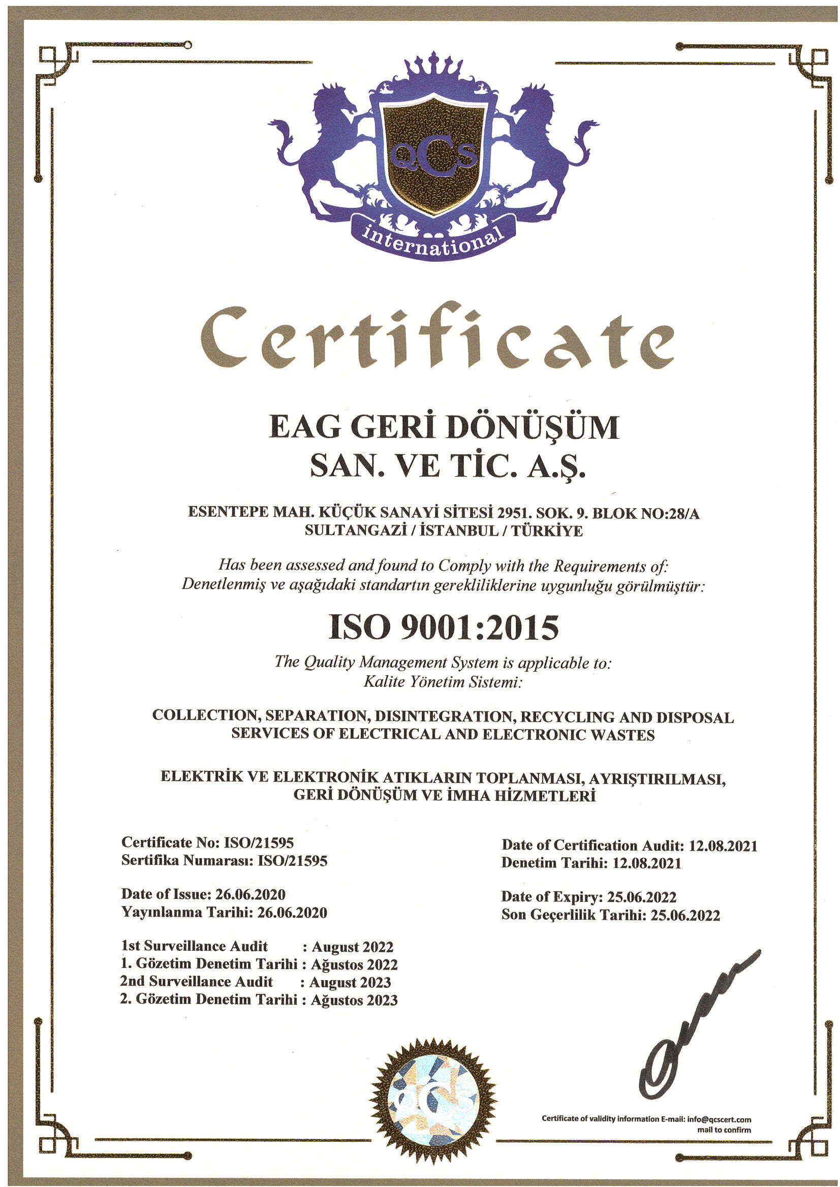 ISO 9001 | EAG Geri Dönüşüm